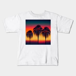 Stylized silhouette of palm trees at sunset Kids T-Shirt